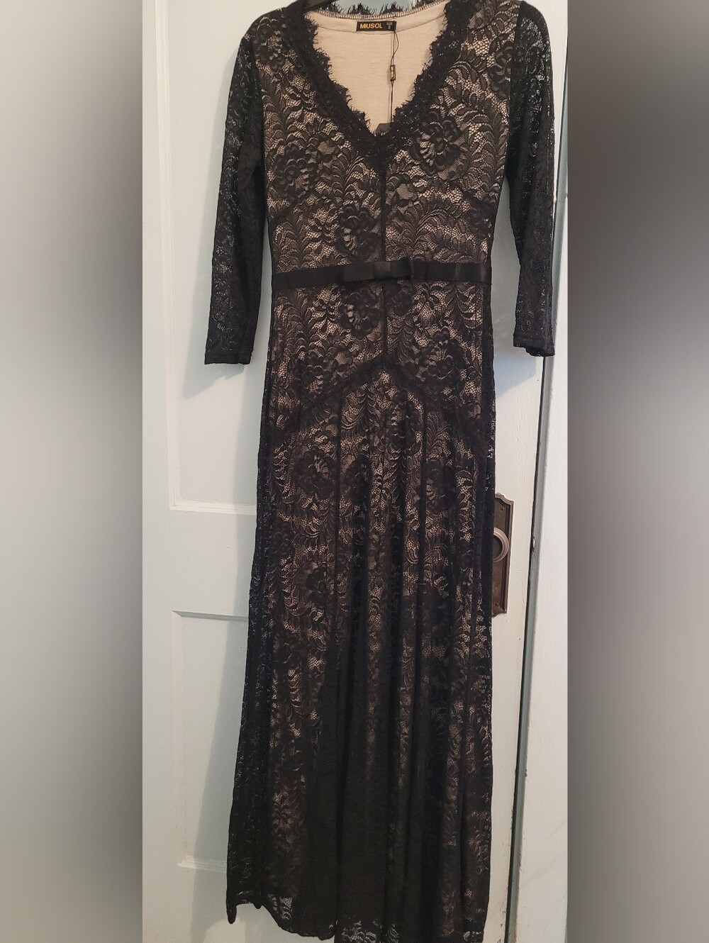 Miusol Black Lace Maxi Dress with Nude Lining